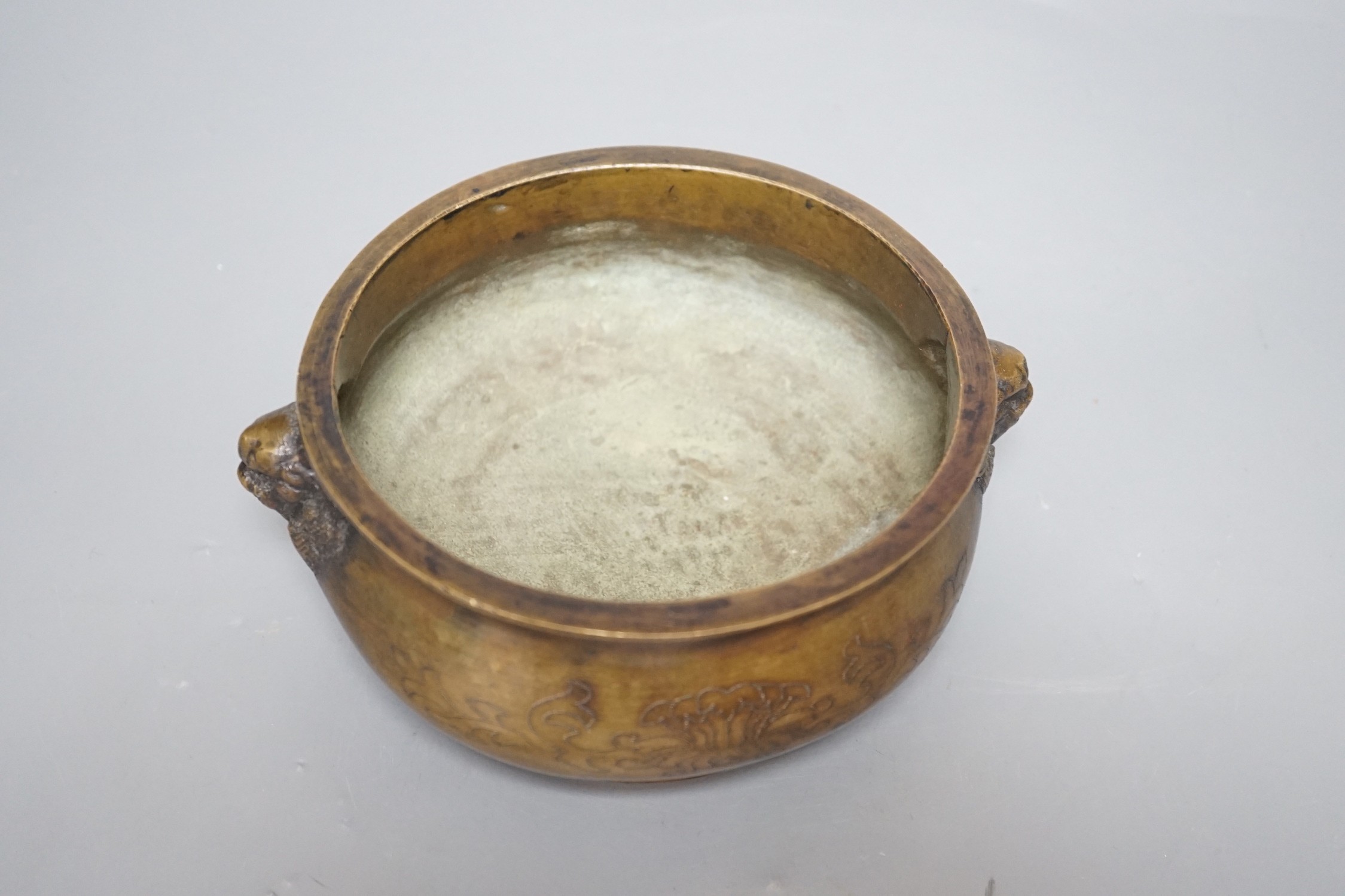 A Chinese bronze censer, Xuande inscription mark, 19cm